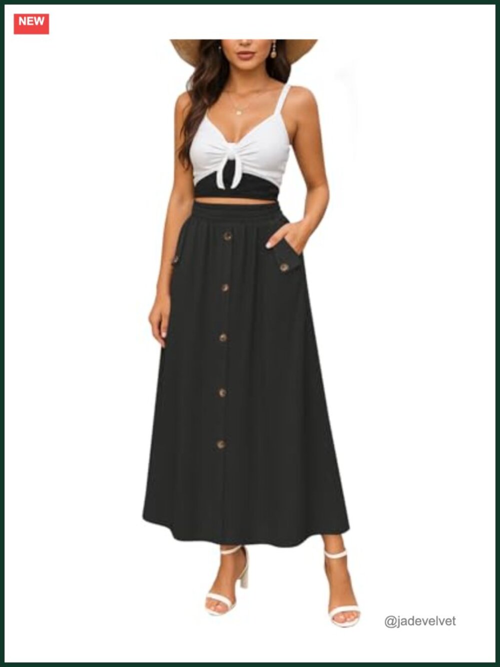 High Waisted A-Line Midi Skirt Button Front Flowy Long Skirt with Pockets